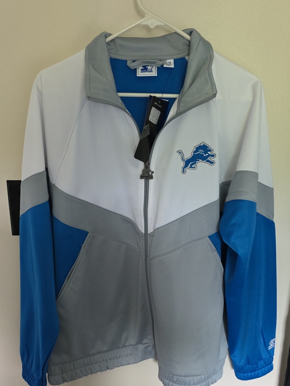 STARTER White Gray Blue Detroit Lions Track Jacket